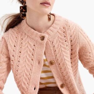 J.Crew Point Sur Soft Pointelle Cardigan, Blush Pink, Size M